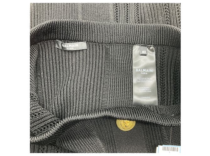 Falda midi Balmain de punto trenzado negro con botones dorados - vista 4