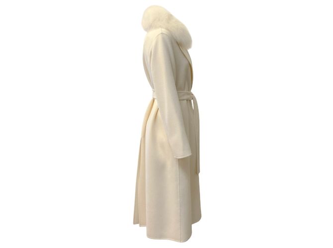 Autre Marque Abrigo Diomi Ivory de lana / cashmere con cuello de piel Beige - vista 2