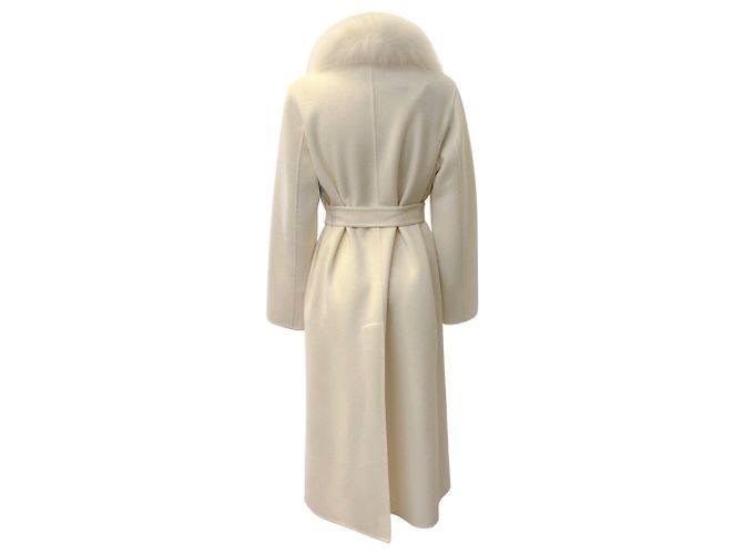 Autre Marque Abrigo Diomi Ivory de lana / cashmere con cuello de piel Beige - vista 3