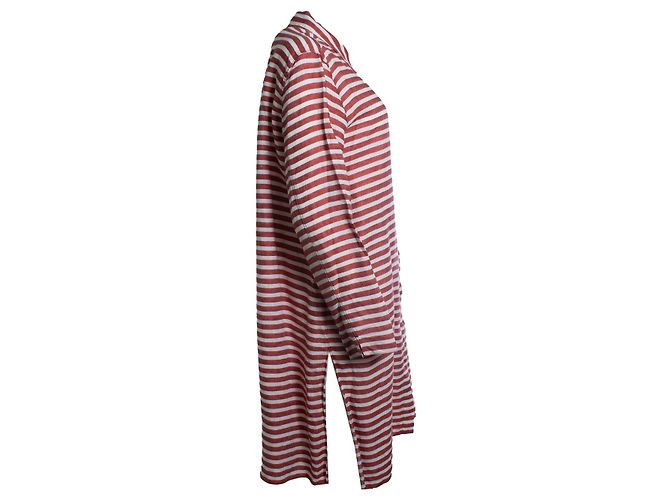 Autre Marque 'S Max Mara, gestreiftes Leinenhemdkleid Weiß Rot - Ansicht 2