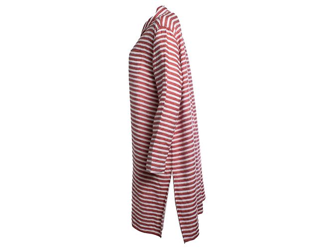 Autre Marque 'S Max Mara, gestreiftes Leinenhemdkleid Weiß Rot - Ansicht 3