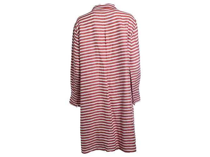 Autre Marque 'S Max Mara, gestreiftes Leinenhemdkleid Weiß Rot - Ansicht 4