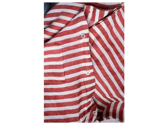 Autre Marque 'S Max Mara, gestreiftes Leinenhemdkleid Weiß Rot - Ansicht 6