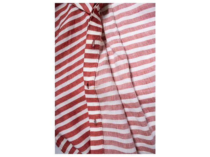 Autre Marque 'S Max Mara, gestreiftes Leinenhemdkleid Weiß Rot - Ansicht 7