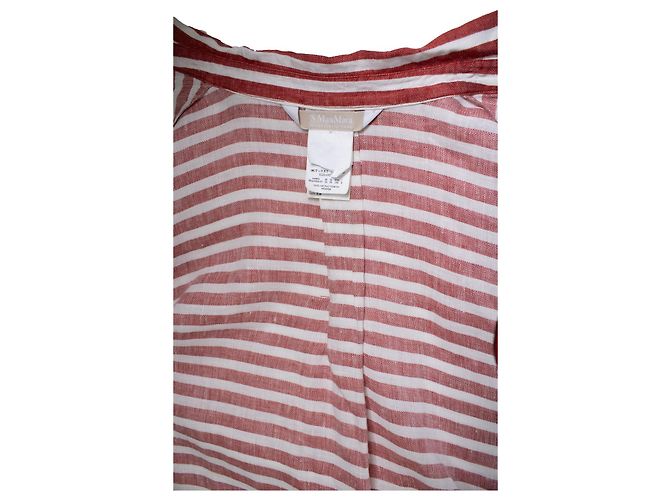Autre Marque 'S Max Mara, gestreiftes Leinenhemdkleid Weiß Rot - Ansicht 8