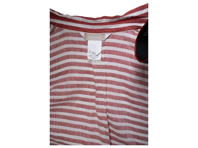 Autre Marque 'S Max Mara, gestreiftes Leinenhemdkleid Weiß Rot - Ansicht 9