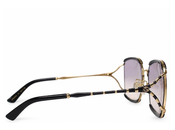 Gucci, gafas de sol cuadradas negras y doradas Negro Dorado - vista 4