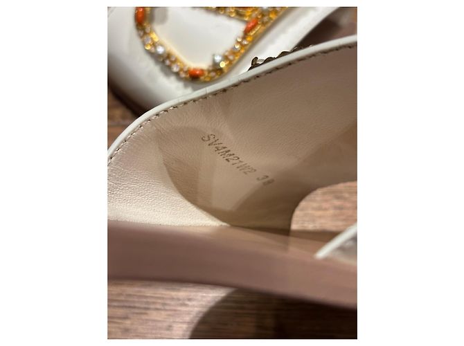 Ciabatte in pelle Valentino Garavani VLogo Perle e Corallo Bianco D'oro - vista 5
