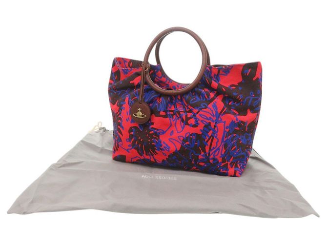 Borsa in pelle e tela Vivienne Westwood Marrone Rosso Blu - vista 2