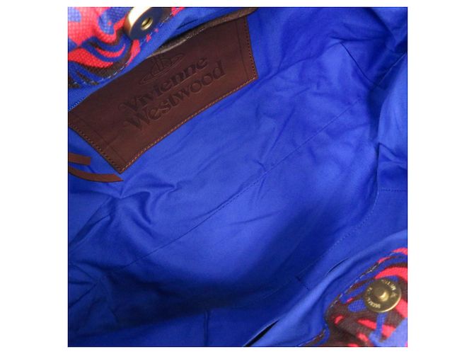 Borsa in pelle e tela Vivienne Westwood Marrone Rosso Blu - vista 6