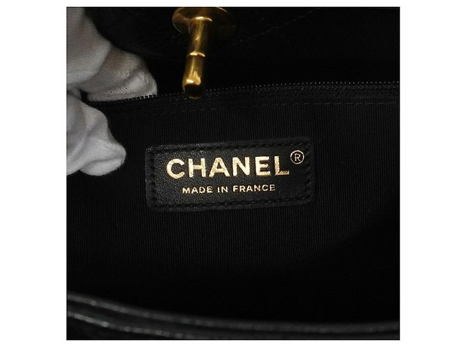 Borsa Tote Chanel in pelle di vitello martellata nera Nero - vista 5