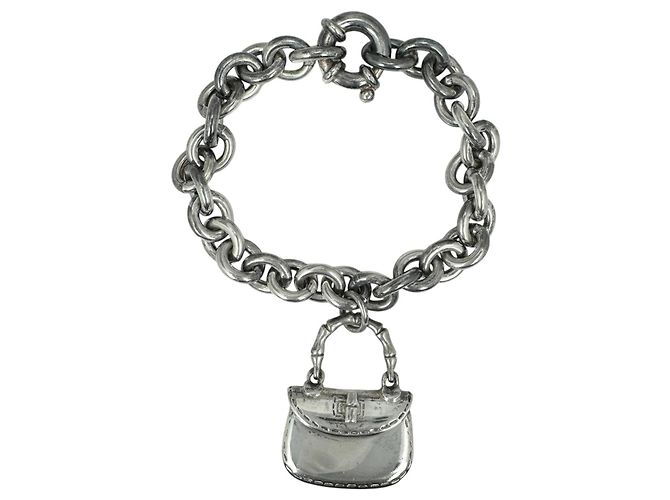 Bracciale a catena con motivo borsa manico Bamboo GUCCI Argento - vista 2