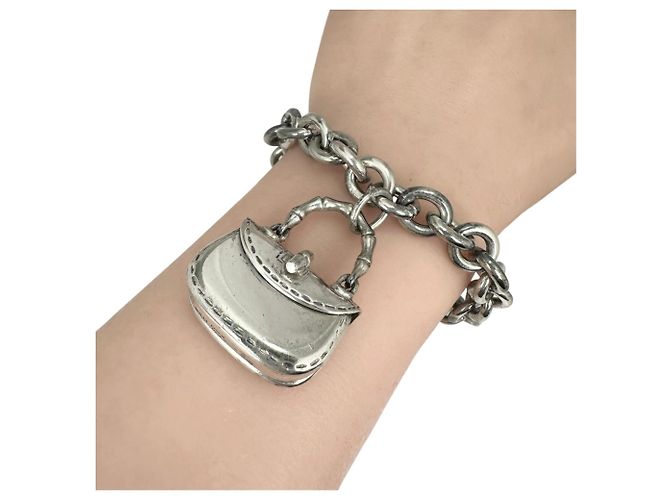 Bracciale a catena con motivo borsa manico Bamboo GUCCI Argento - vista 4