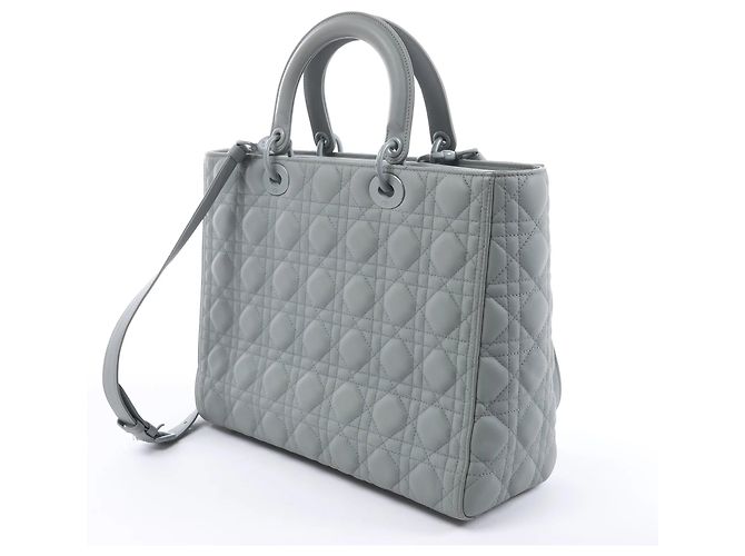 Autre Marque Borsa a mano 2Way Lady Dior Large in pelle Cannage Grigia Grigio - vista 4