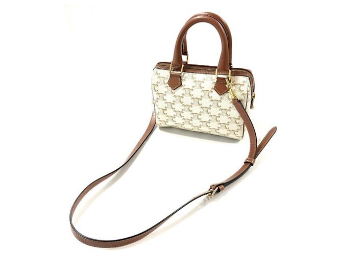 Céline Bolsa de Ombro Celine Triomphe Small Boston Marrom Branco - vista 2