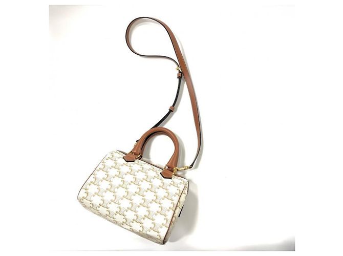 Céline Bolsa de Ombro Celine Triomphe Small Boston Marrom Branco - vista 3