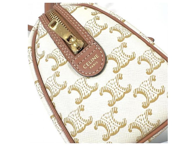 Céline Bolsa de Ombro Celine Triomphe Small Boston Marrom Branco - vista 5