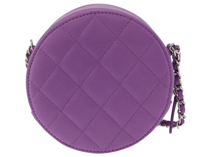 Chanel Runde Clutch mit Kette aus gestepptem Lammleder Mini Lila - Ansicht 2