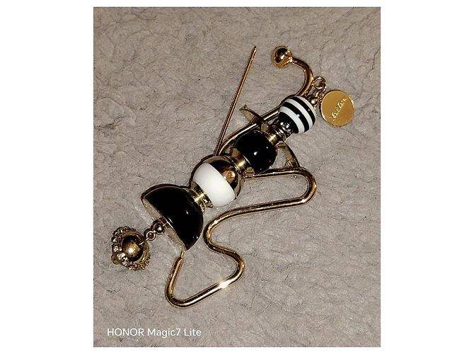 Max Mara Brosche mit Perlen in Gold-Optik Schwarz Weiß Golden - Ansicht 3