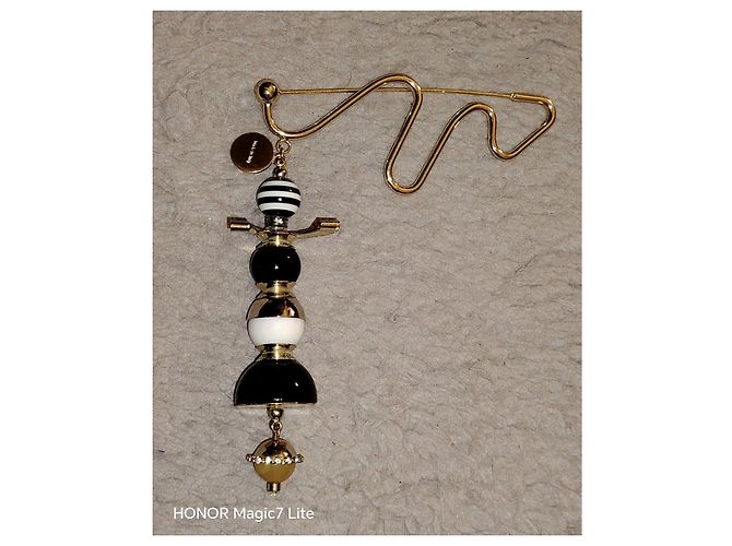 Max Mara Brosche mit Perlen in Gold-Optik Schwarz Weiß Golden - Ansicht 7