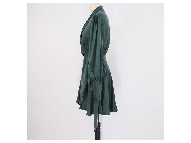 Vestido mini cruzado evasé de seda verde oscuro Zimmermann - vista 2