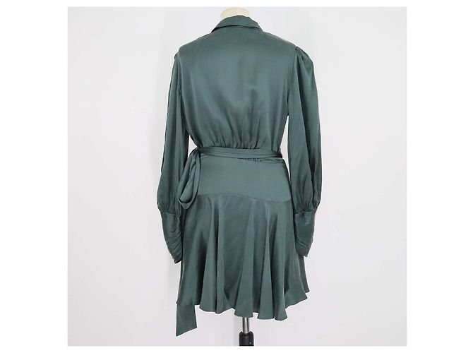 Vestido mini cruzado evasé de seda verde oscuro Zimmermann - vista 3