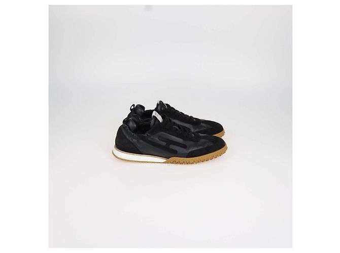 Hermès Baskets Jet Hermes en cuir et daim noir - vue 3