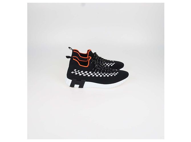 Hermès Sneakers slip-on Hermes Black, White Knit Fabric Braided Bolduc Flex Nero Bianco - vista 3