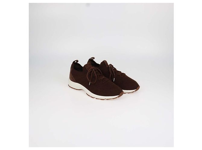 Sneakers lounge Christian Dior B80 in maglia Cannage marrone e camoscio - vista 2