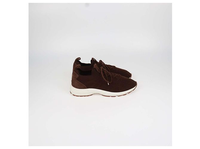 Sneakers lounge Christian Dior B80 in maglia Cannage marrone e camoscio - vista 3