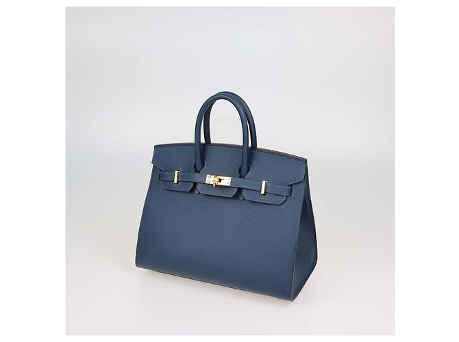Hermès Borsa Birkin 25 Sellier Hermes Bleu De Prusse in pelle Epsom con hardware Gold Blu - vista 2