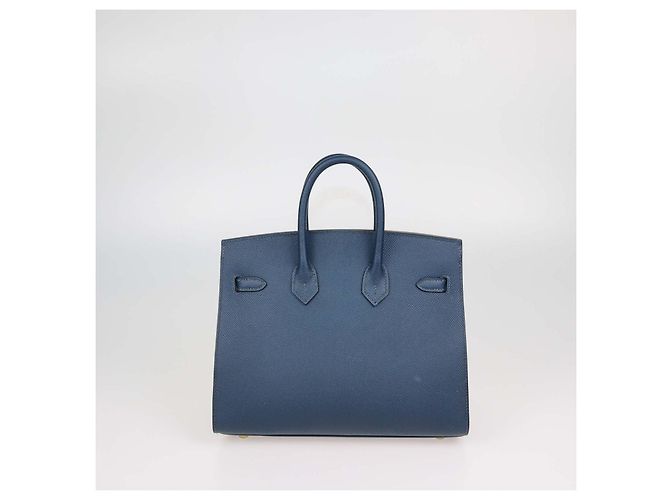 Hermès Borsa Birkin 25 Sellier Hermes Bleu De Prusse in pelle Epsom con hardware Gold Blu - vista 3