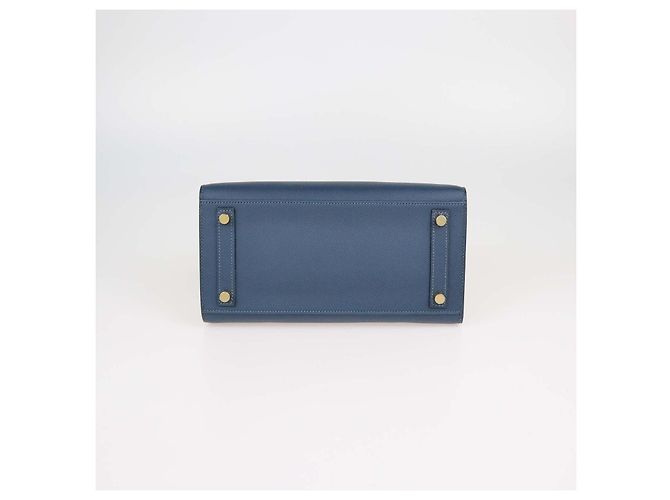 Hermès Borsa Birkin 25 Sellier Hermes Bleu De Prusse in pelle Epsom con hardware Gold Blu - vista 4