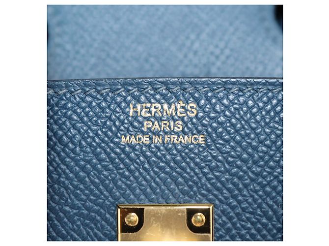Hermès Borsa Birkin 25 Sellier Hermes Bleu De Prusse in pelle Epsom con hardware Gold Blu - vista 5