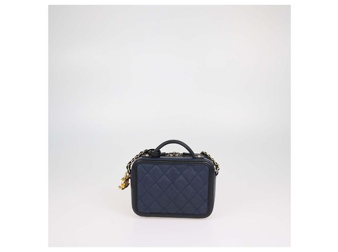 Chanel Piccola borsa vanity in pelle caviar matelassé blu navy e nera Nero - vista 3