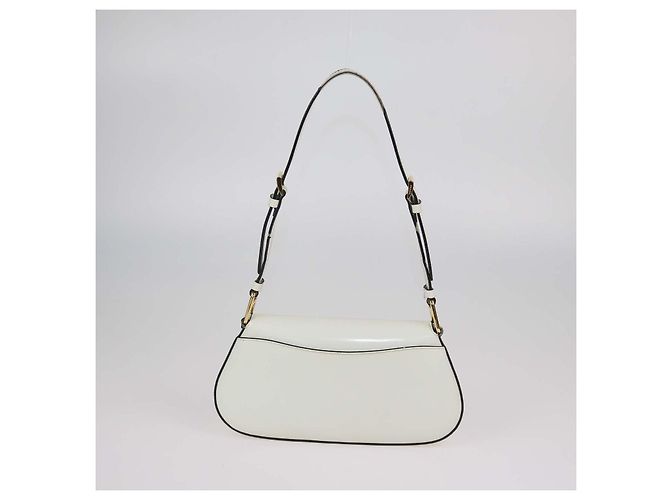 Bolsa de ombro com aba Prada em couro escovado marfim com placa Cru - vista 3