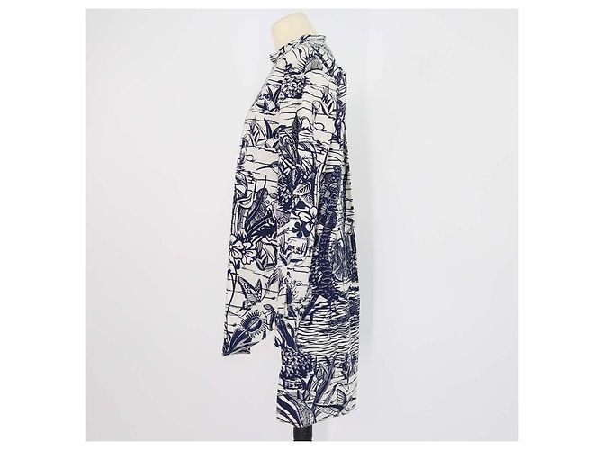 Christian Dior Tunica stampata in cotone blu navy e off white Bianco sporco - vista 2