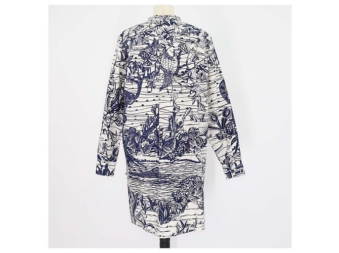 Christian Dior Tunica stampata in cotone blu navy e off white Bianco sporco - vista 3