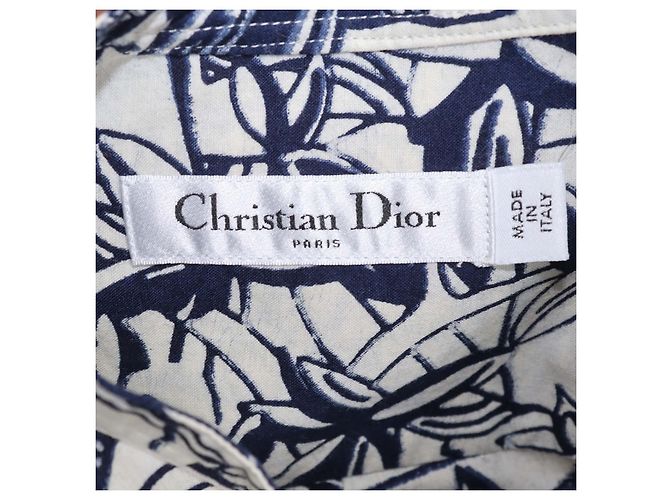 Christian Dior Tunica stampata in cotone blu navy e off white Bianco sporco - vista 5