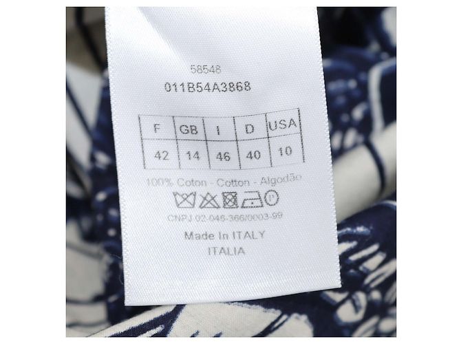 Christian Dior Tunica stampata in cotone blu navy e off white Bianco sporco - vista 6