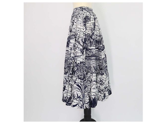 Falda midi estampada de algodón azul marino y blanco roto Christian Dior - vista 2