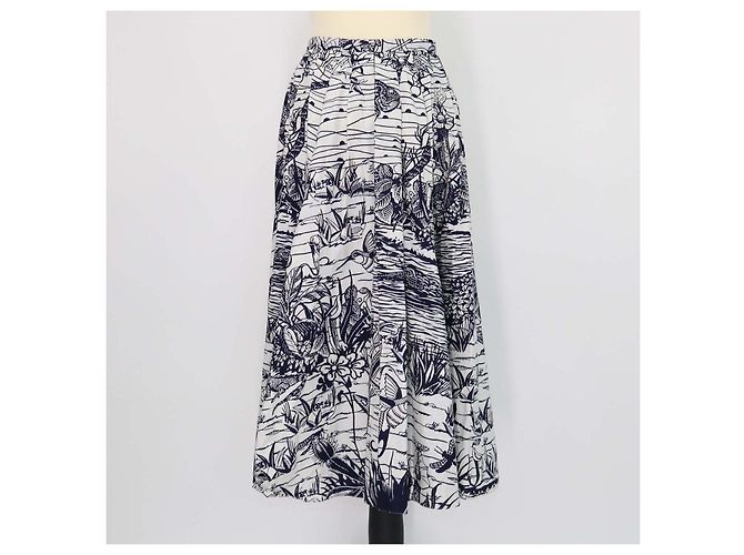 Falda midi estampada de algodón azul marino y blanco roto Christian Dior - vista 3