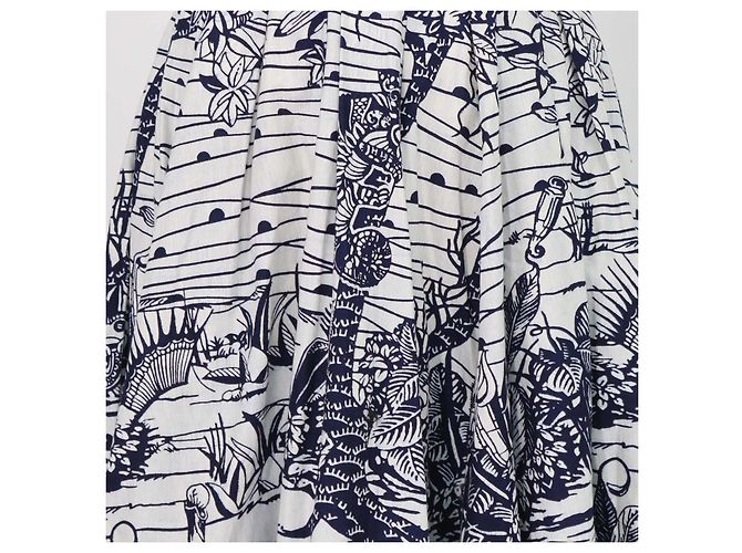 Falda midi estampada de algodón azul marino y blanco roto Christian Dior - vista 4