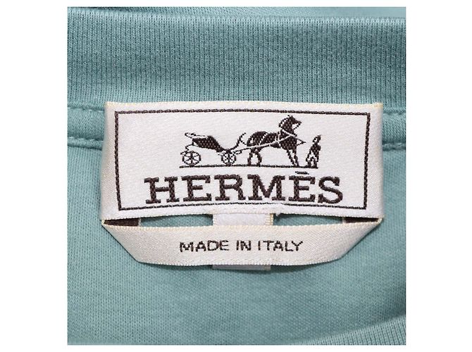 Hermès Hermes Celadon Cotton H Cheval Rundhals T-Shirt Grün - Ansicht 5