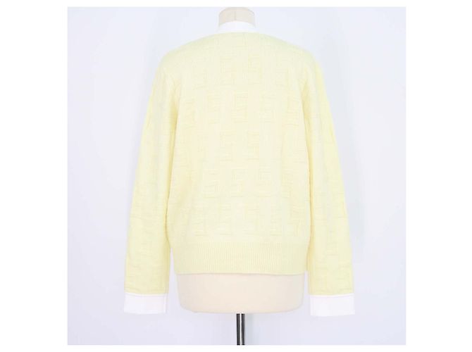 Sandro Cardigan Girocollo V Monogramma in Lana e Cashmere Giallo e Bianco - vista 3