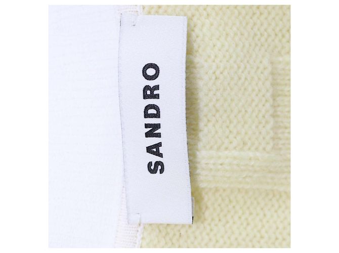 Sandro Cardigan Girocollo V Monogramma in Lana e Cashmere Giallo e Bianco - vista 5