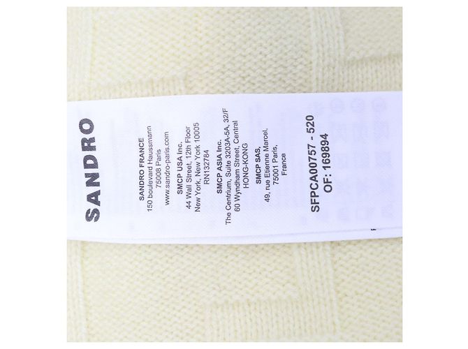 Sandro Cardigan Girocollo V Monogramma in Lana e Cashmere Giallo e Bianco - vista 6