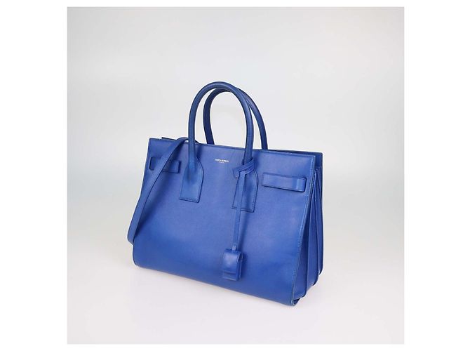 Autre Marque Saint Laurent Sac De Jour Tote Piccola in Pelle Blu - vista 2