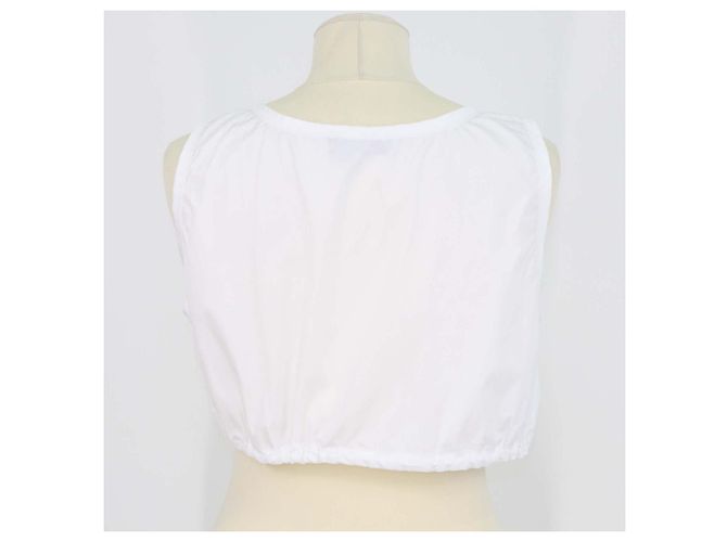 Miu Miu weißes Baumwoll-Crop-Top mit Front-Reißverschluss und Kordelzug - Ansicht 3