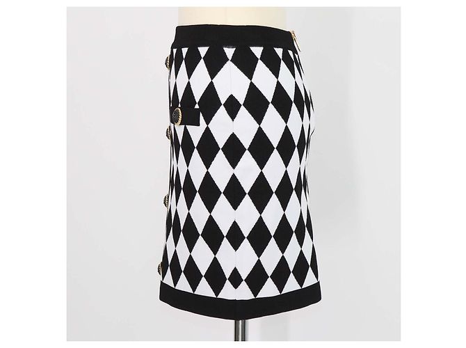 Balmain Black, White Blend Viscose Diamond Pattern Knit Mini Skirt - view 2